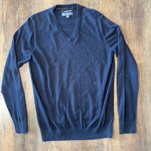 Eddie Bauer Cotton Cashmere Sweater Mens Navy Blue V-Neck Pullover Sz Tall Large